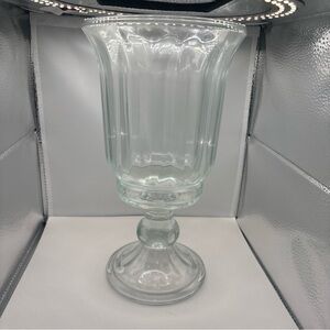 Home Interiors Hurricane Vase Candle Holder Clear Glass Ribbed Footed Ball 3B